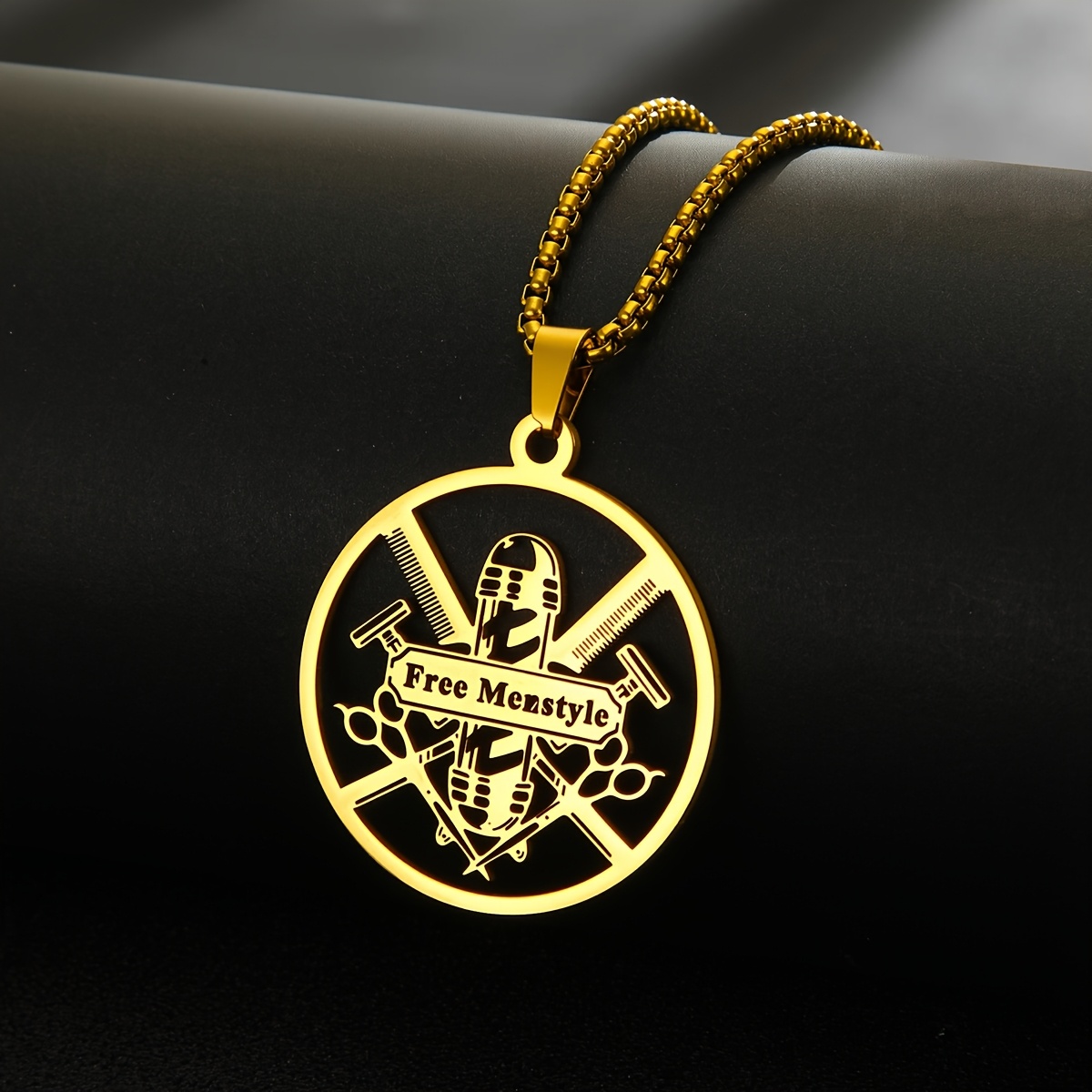 Stainless Steel Barber Tools Necklace with Personalized Name